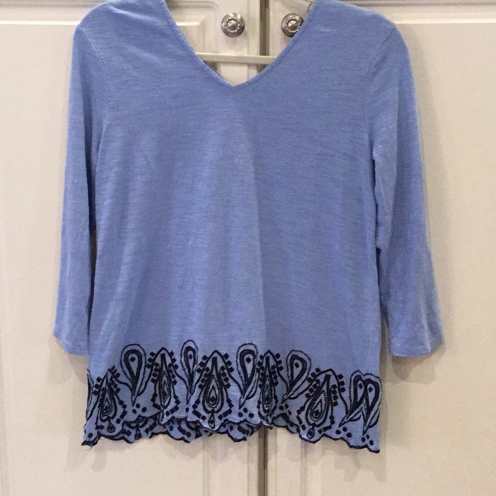 Talbots Pale Blue Boho Embroidered Top